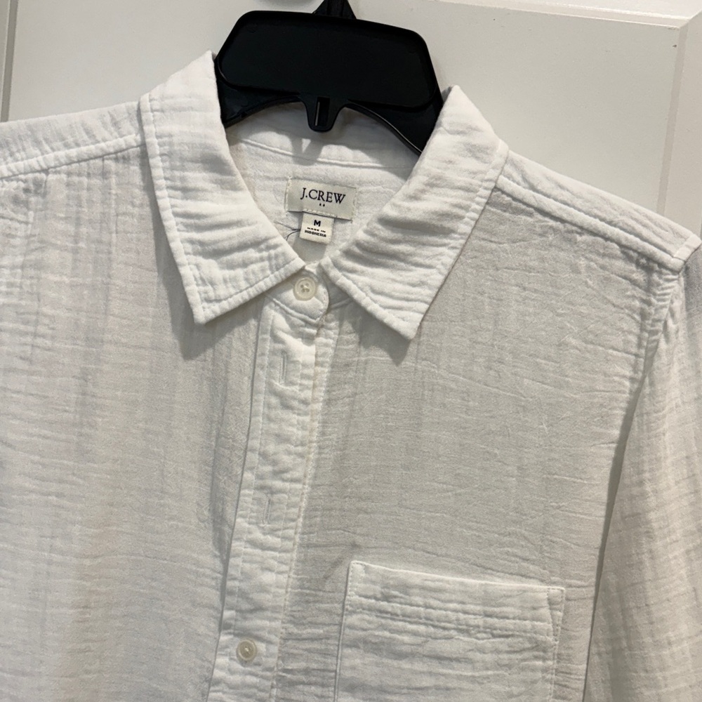 J. Crew Factory White Textured Gauze Button-Front Shirt